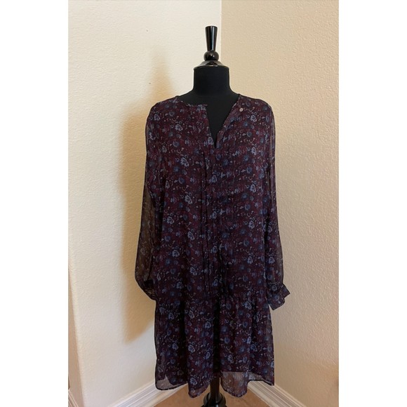 LOFT Floral Swing Flounce Pleated Tiered Dress Sz L - Picture 1 of 16